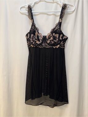 Auden Black Chemise with Blush Floral Lace Cups